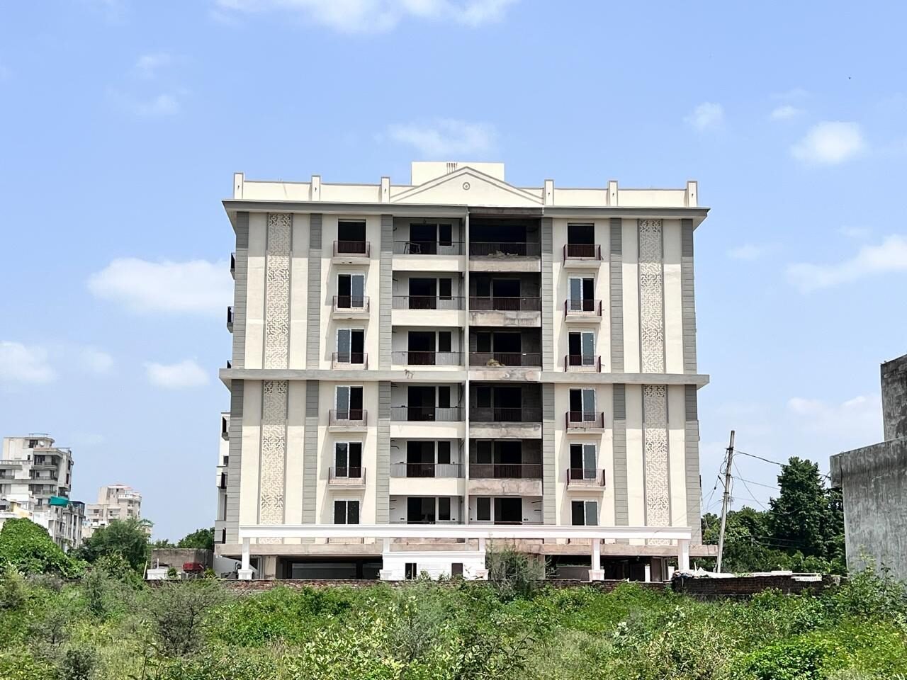 Front elevation of Mangal Deep Apartments with external finishing complete