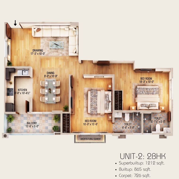2 BHK Unit 2 floor plan, Mangal Deep Jagatpura